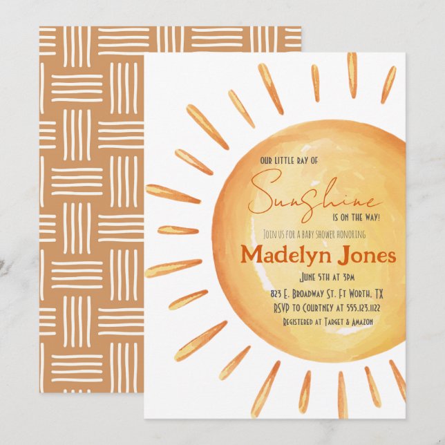 Our Little Ray of Sunshine Baby Shower Invitation (Front/Back)