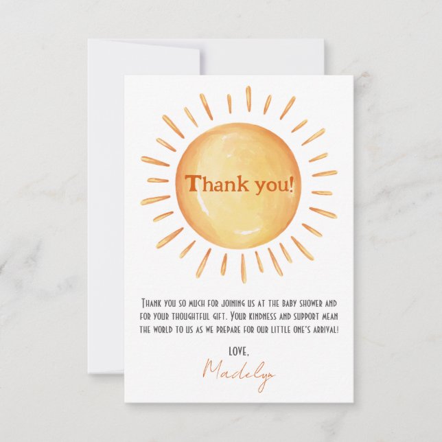 Our Little Ray of Sunshine Thank You Card (Front)