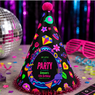 our little Retro Neon 80's Birthday child Party Hat