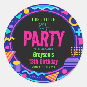 our little Retro Neon 80's Birthday Party Classic Round Sticker