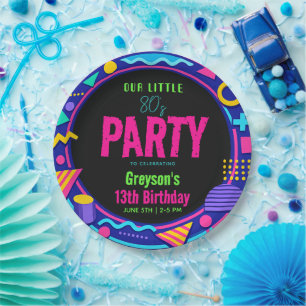 our little Retro Neon 80's Birthday Party Paper Plate