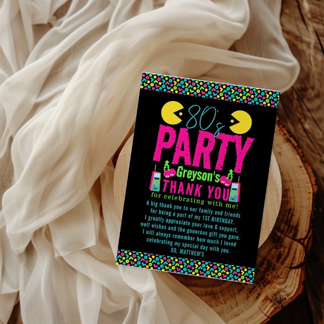 our little Retro Neon 80's Birthday Party Thank You Card (Creator Uploaded)