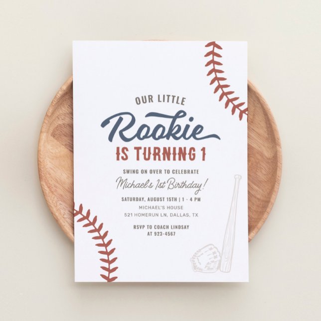 Our Little Rookie Baseball 1st Birthday Invitation (Creator Uploaded)