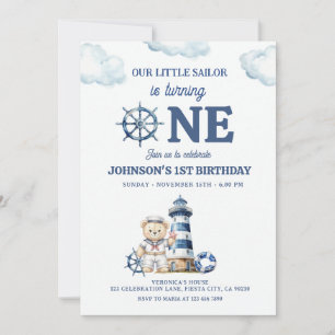 Our Little Sailor Nautical Blue 1st Birthday Invitation