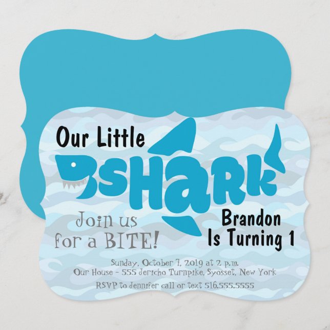 Our Little Shark First Birthday Invitation (Front/Back)