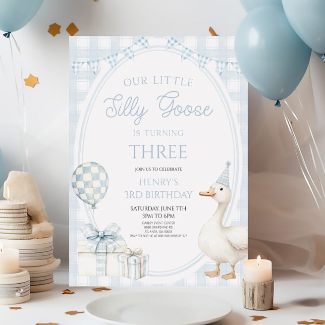 Our Little Silly Goose Blue Birthday Party Invitation (Creator Uploaded)
