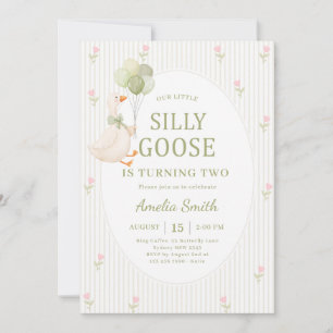 Our Little Silly Goose Floral Turning Two Birthday Invitation