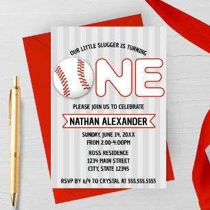 Our Little Slugger Is Turning One Baseball Themed  Invitation