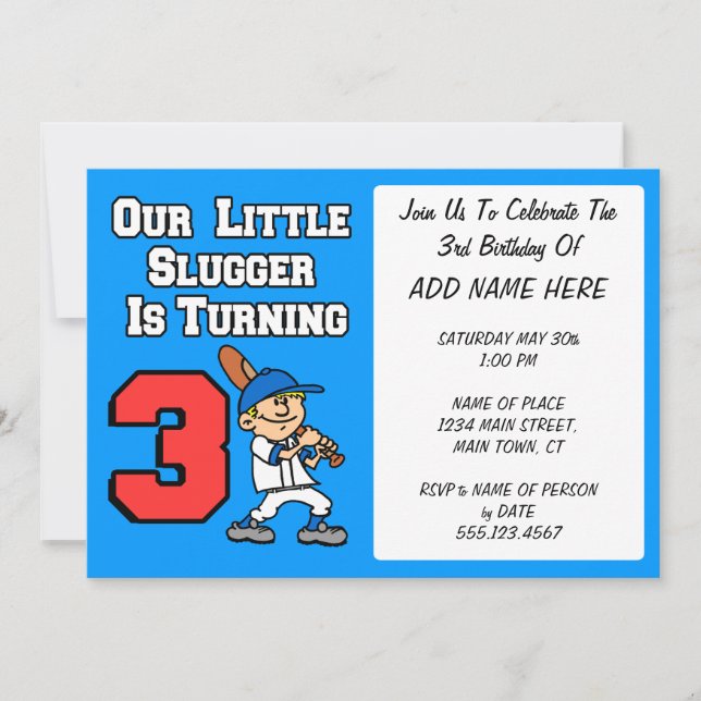 Our Little Slugger Is Turning Three Invitation (Front)