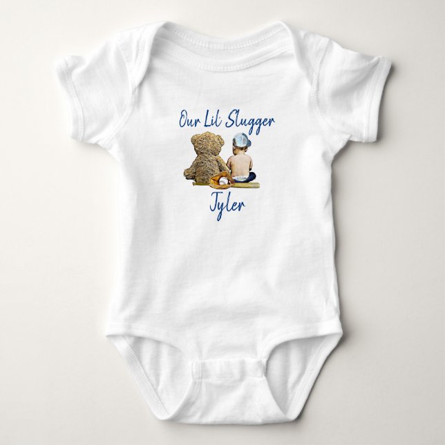 Our Little Slugger Personalised Baby Boy Bodysuit (Front)