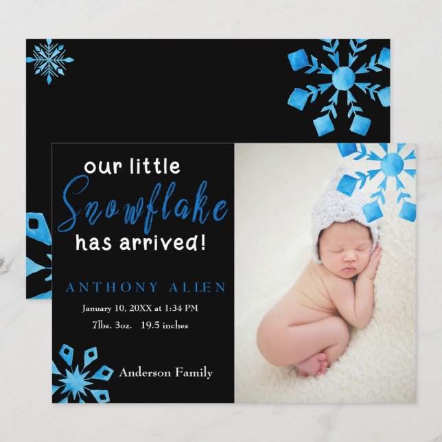 Our Little Snowflake Arrived Birth Announcement (Front/Back)