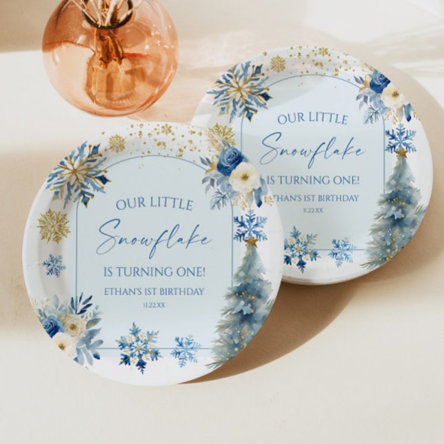 Our Little Snowflake Blue Winter Birthday Party Paper Plate (Creator Uploaded)