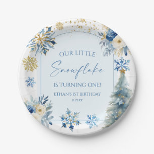 Our Little Snowflake Blue Winter Birthday Party Paper Plate