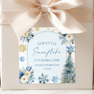 Our Little Snowflake Blue Winter Birthday Party Square Sticker