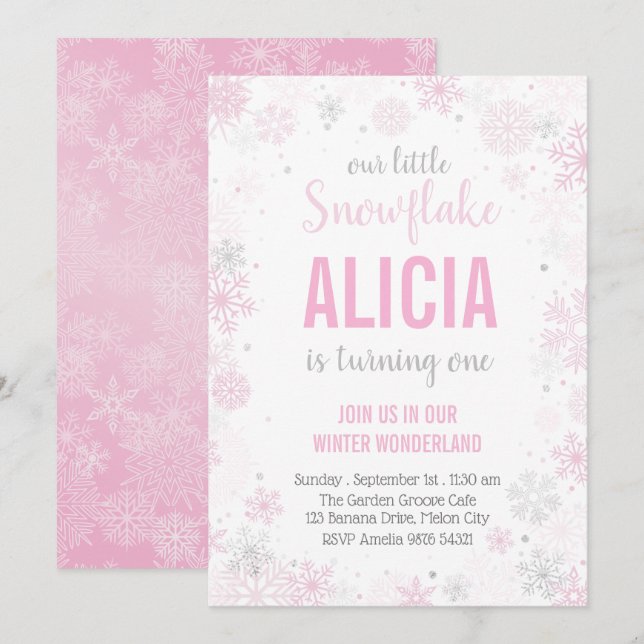 Our Little Snowflake | Girl First Birthday Invitation (Front/Back)