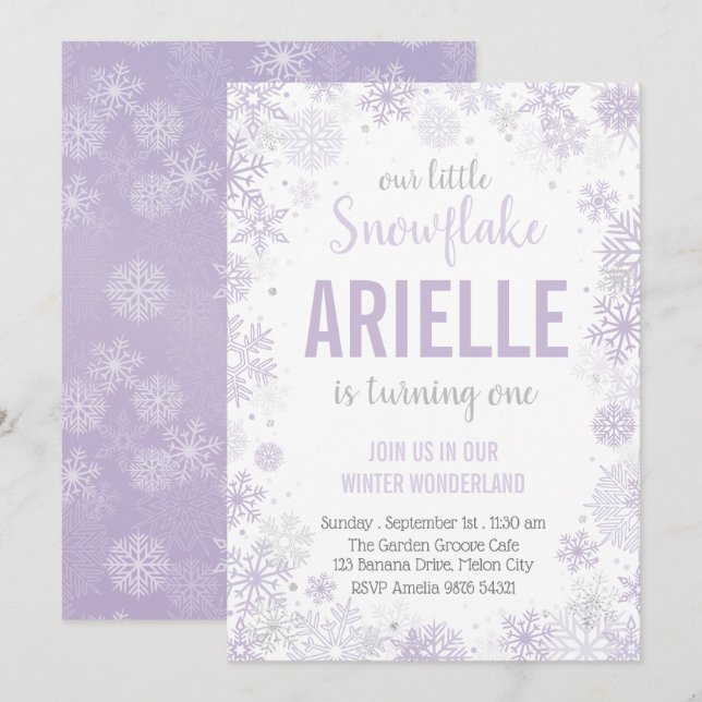 Our Little Snowflake | Girl First Birthday Invitation (Front/Back)
