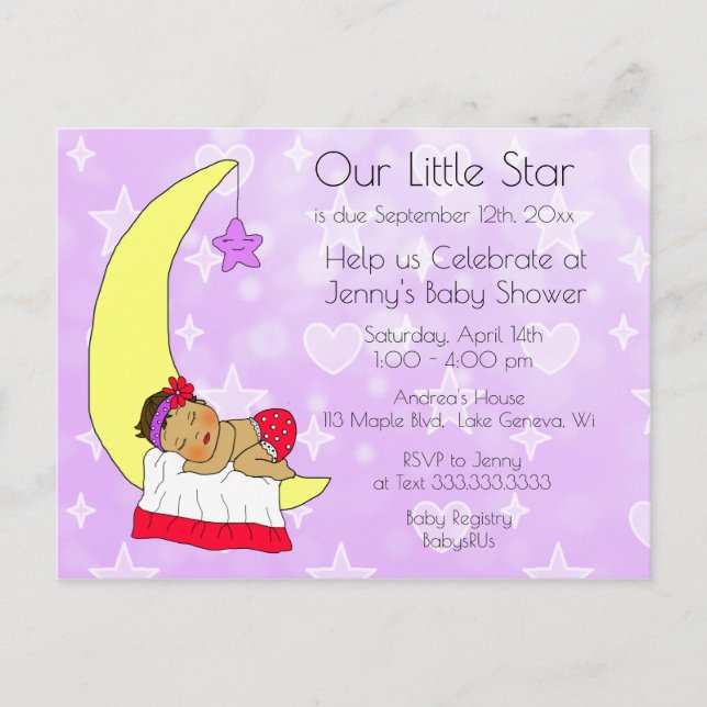 Our Little Star Girl's Baby Shower Invitation Postcard (Front)