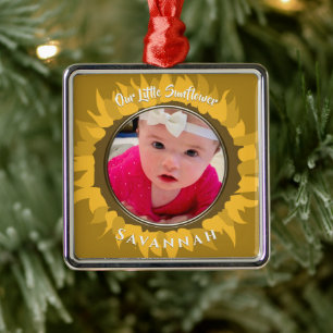 Our Little Sunflower Baby Photo Metal Tree Decoration