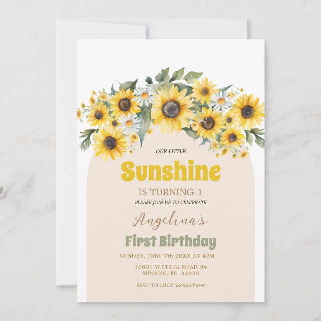 Our Little Sunshine 1st Birthday Party Invitation (Front)