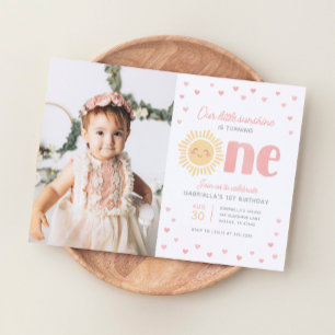 Our Little Sunshine 1st Birthday Party Photo Invitation
