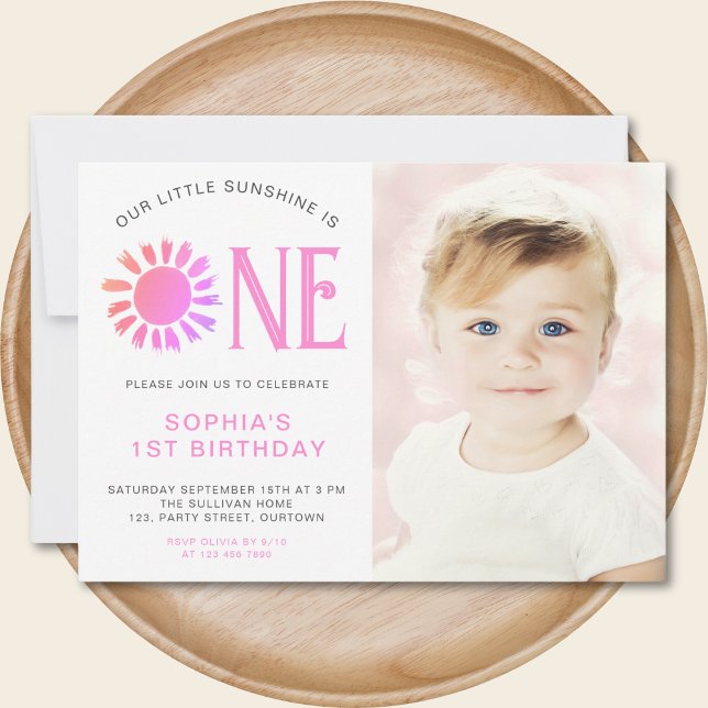Our Little Sunshine 1st Birthday Party Photo Invitation (Creator Uploaded)
