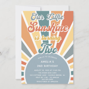 Our Little Sunshine 2nd Birthday Rainbow Party Invitation