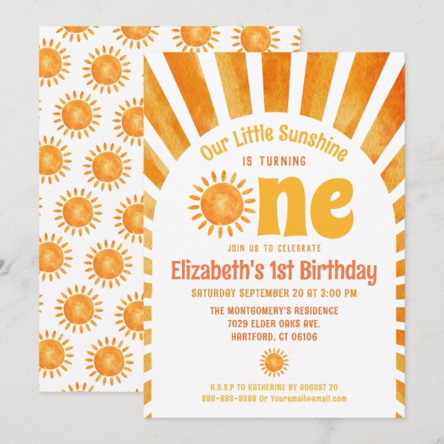 Our Little Sunshine Baby's First Birthday Party Invitation (Front/Back)