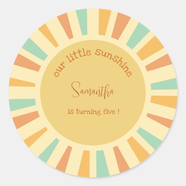 our little sunshine big sun with rays birthday classic round sticker (Front)