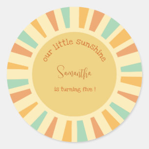 our little sunshine big sun with rays birthday classic round sticker