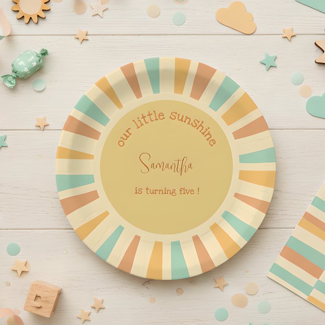 our little sunshine big sun with rays birthday paper plate (Creator Uploaded)