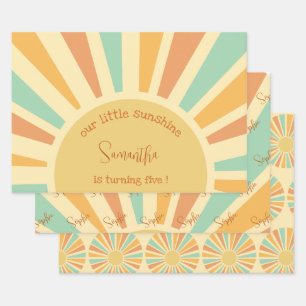 our little sunshine big sun with rays birthday wrapping paper sheet