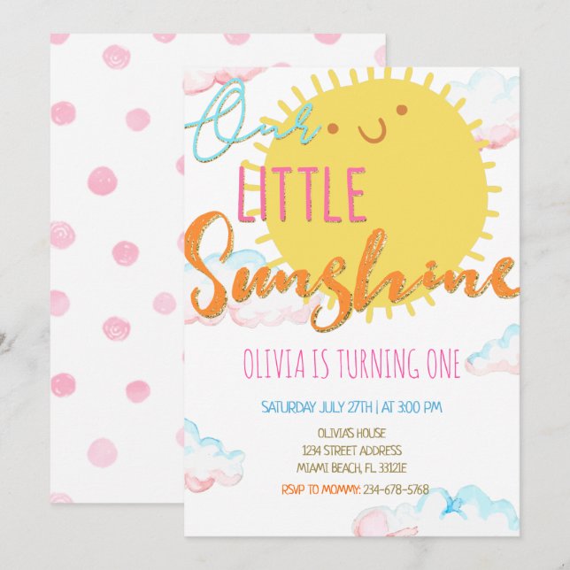 Our Little Sunshine Birthday Invitation (Front/Back)