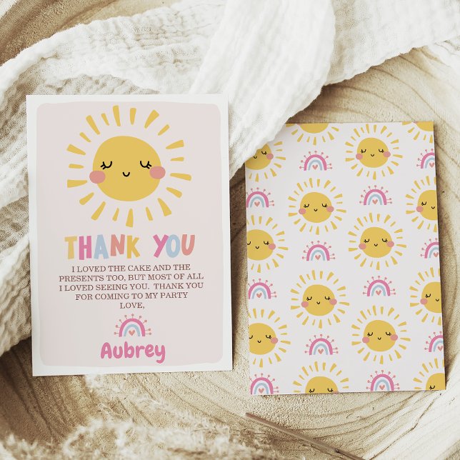 Our Little Sunshine Birthday Thank You Card (Our Little Sunshine 1st Birthday Thank You Card, Girl Summer Birthday Thank You Card, Smiling sun)