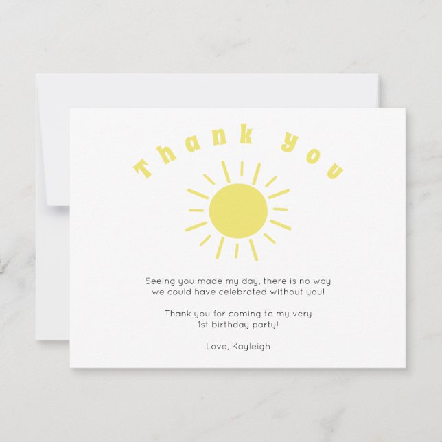 Our Little Sunshine Birthday Thank You Cards (Front)