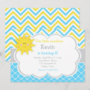 Our little Sunshine Blue and Yellow Birthday Party Invitation