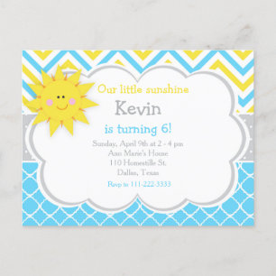Our little Sunshine Blue and Yellow Birthday Party Postcard
