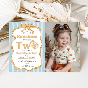 Our Little Sunshine Blue Gingham 2nd Birthday Invitation