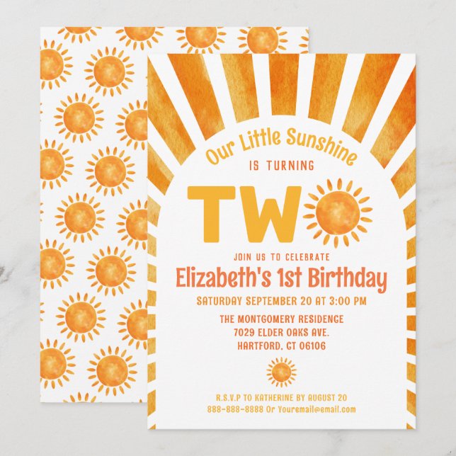 Our Little Sunshine Boho Baby's 2nd Birthday Party Invitation (Front/Back)