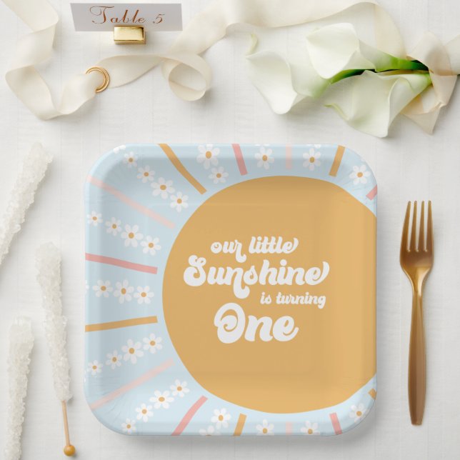 Our Little Sunshine boho floral first birthday Paper Plate (Wedding)