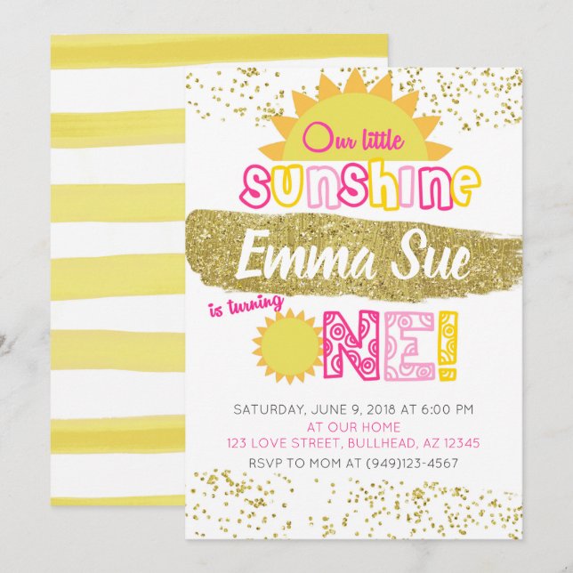 Our Little Sunshine First Birthday Invitation (Front/Back)