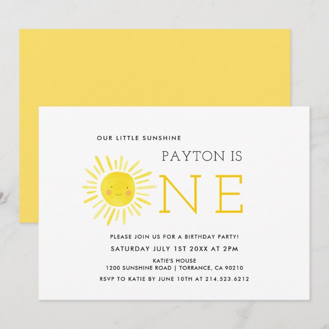 Our Little Sunshine First Birthday Party Invitation (Front/Back)