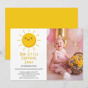 Our Little Sunshine First Birthday Party Photo Invitation