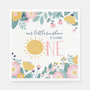 Our Little Sunshine Floral, Pink Stripe Birthday N Napkin