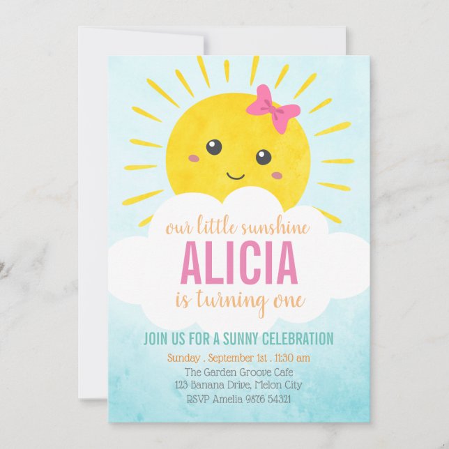 Our Little Sunshine | Girl First Birthday Invitation (Front)
