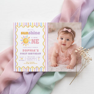 Our Little Sunshine Girl's 1st Birthday Photo Invitation