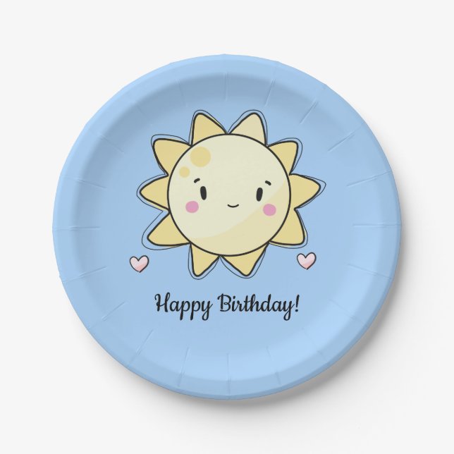 Our Little Sunshine Happy Birthday Blue Paper Plate (Front)