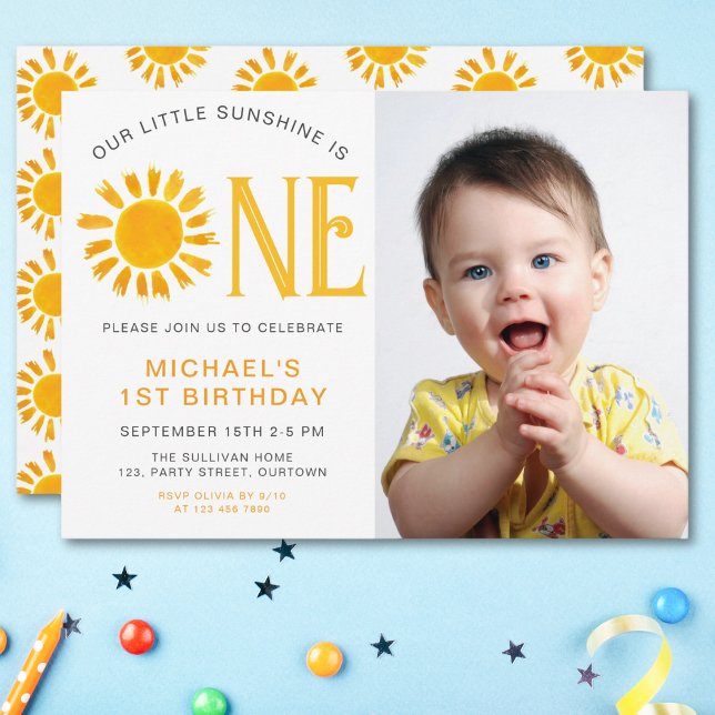 Our Little Sunshine Is One 1st Birthday Photo  Invitation (Creator Uploaded)