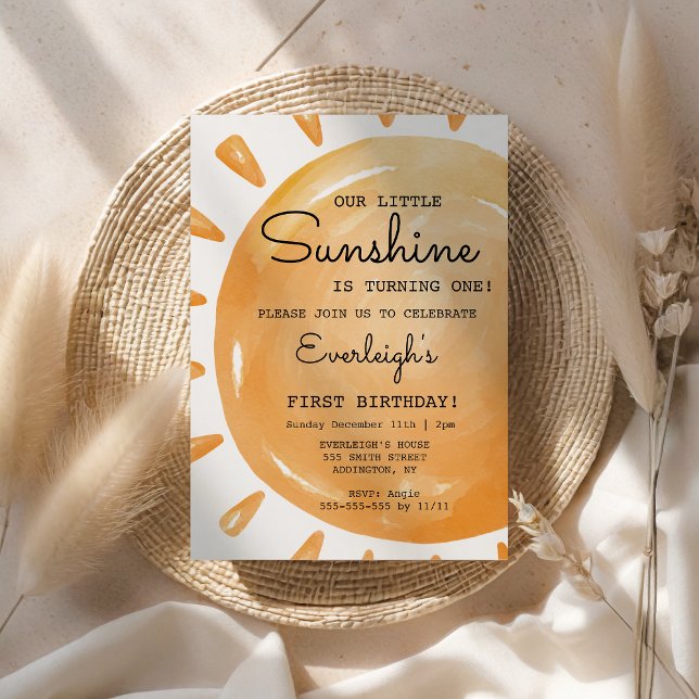 Our Little Sunshine is Turning 1, 1st Birthday Invitation (Our Little Sunshine Birthday Invitation)
