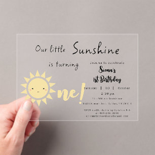 Our Little Sunshine is Turning One Cute Birthday Acrylic Invitations
