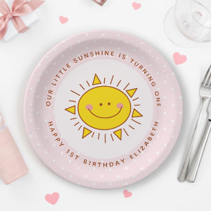 Our Little Sunshine is Turning One Girl Birthday Paper Plate